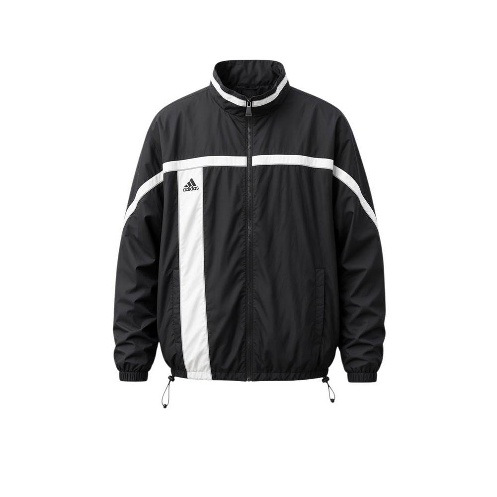 Adidas Windbreaker Jacket Mens 2XL Black White Full Zip Mesh Lined Mock Neck